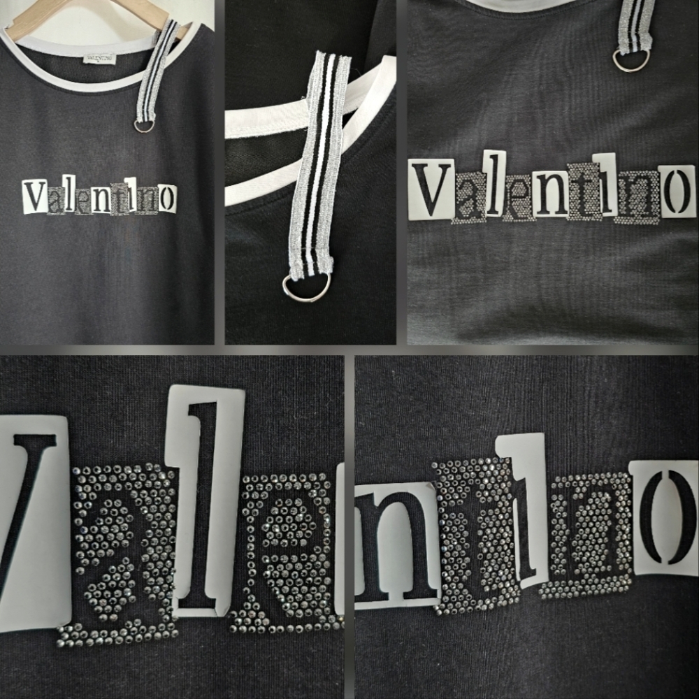🇮🇹 Valentino Black & White Rhinestone Long Sleeve Top - Picture 5 of 16